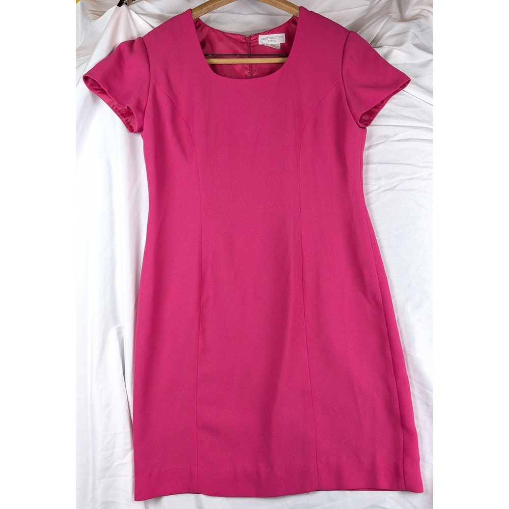 Worthington Petite Magenta Pink Sheath Dress Short Sleeve Scoop Neck Size 8P